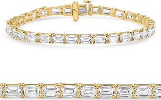 Pompeii3 12Ct Emerald Cut Diamond East West Tennis Bracelet 14k Yellow Gold Lab Grown Size: Medium