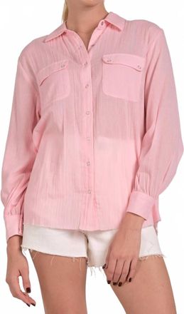Elan Collared Button Down Top In Light Pink