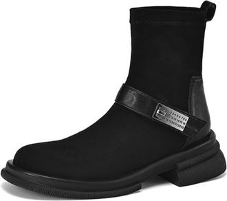 Generic Womens Retro Elastic Sock Ankle Boots Adjustable Strap Comfortable Suede Like Upper Non Slip Wear Resistant Ideal Daily Casual Streetwear Office,Black