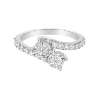 House of Brilliance 10K White Gold 1.0 Cttw Diamond Two-Stone Miracle-Set Bypass Ring at Nordstrom, Size 7.5
