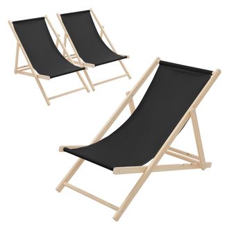 ECD Germany Ecd Germany - Juego De 3x Tumbonas Playa Madera De Pino Negro 3 Posiciones De Reclinaci&oacute;n Plegable Silla Tradicional De Sol Para Jard&iacute;n O Balc&oacute;n Imper