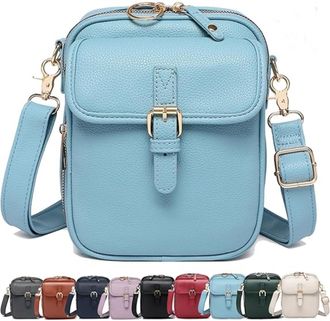 Generic Crossbody Leather Bag, Womens Vegan Leather Vintage Cross Body Shoulder Purse with Card Slots (Sky Blue)