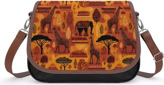 Generic African Pattern with Elephant Giraffe Fashion Womens Crossbody Bags Novelty Handbag Shoulder Bag Purse