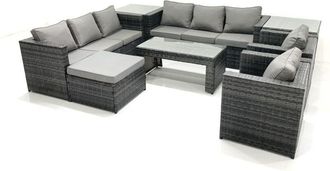 Fimous Fimous Rattan Garden Furniture Sofa Set with Coffee table Armchair 2 Side Tables Big Footstool Dark Grey Mixed