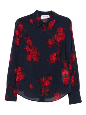 Blumarine Black Floral Print Shirt
