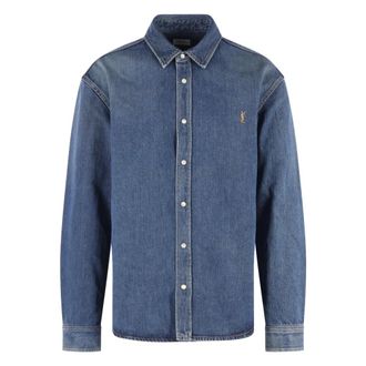 Saint Laurent Cassandre Shirt - Heren - Overhemden - Blauw - Maat: L Katoen