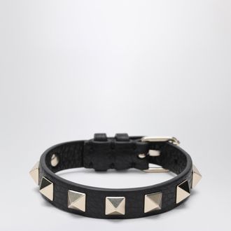 Valentino Garavani Bracciale Rockstud in pelle nero con borchie dorate