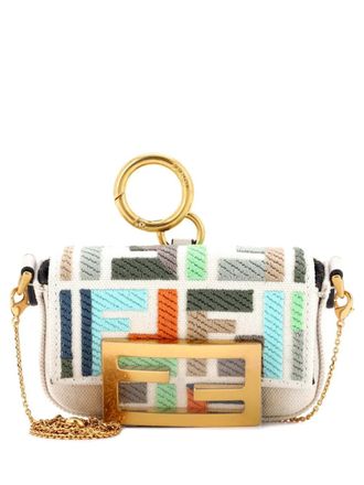Fendi Chain Baguette Charm Bag Zucca Embroidered Canvas Nano crossbody bag - Veelkleurig