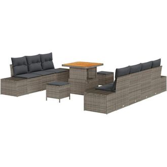 vidaXL Vidaxl - Conjunto De Sof&aacute; De Jard&iacute;n Con Coj&iacute;n 10 Pcs Gris Polirat&aacute;n