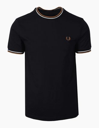 Fred Perry Mens FRED PERRY TWIN TIPPED T-SHIRT BLACK - Size: 44