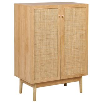 Beliani Beliani - Aparador 2 Puertas Tablero De Part&iacute;culas Madera De Pino Frente Rat&aacute;n Estilo Boho R&uacute;stico Madera Clara Nivo