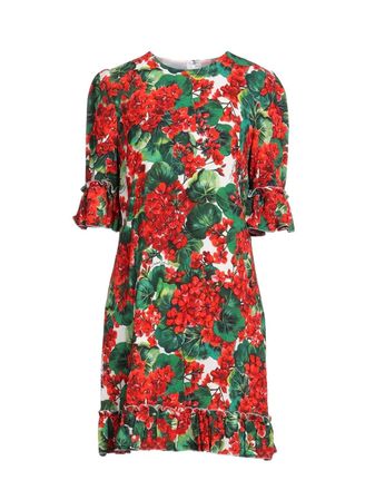 Dolce & Gabbana Red Geranium Printed Mid Length Dress Size M