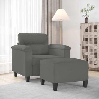 vidaXL Vidaxl - Sill&oacute;n Con Taburete Tela De Microfibra Gris Oscuro 60 Cm