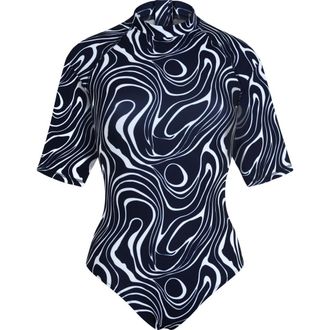 Vilebrequin Women Short Sleeves UV Protection One-piece Rashguard Waves in Navy at Nordstrom, Size Medium