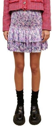 Maje Juvard Abstract Floral Tiered Miniskirt in Imprime Fleurs Buvard Parme at Nordstrom Rack, Size 1 (Fits Like 2-4 Us) / 36 Eu