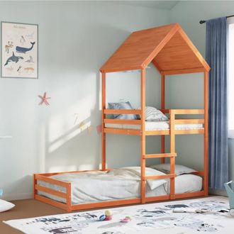 vidaXL Cama Con Techo Madera Maciza Pino Marr&oacute;n 90x190 Cm Vidaxl