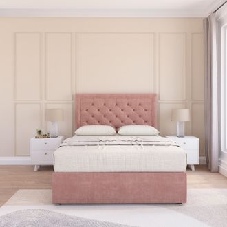 Sloomy Montana Plush Velvet Memory Foam Bed Set With No Drawers, Mattress & Headboard in Pink | Size: Small Single