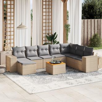 vidaXL Set De Sof&aacute;s De Jard&iacute;n 9 Pzas Con Cojines Rat&aacute;n Sint&eacute;tico Beige Vidaxl