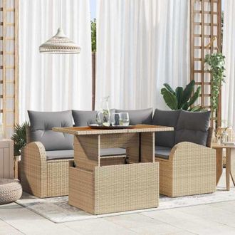 vidaXL Vidaxl - Conjunto De Sof&aacute; De Jard&iacute;n Con Coj&iacute;n 5 Pcs Beige Y Gris Claro
