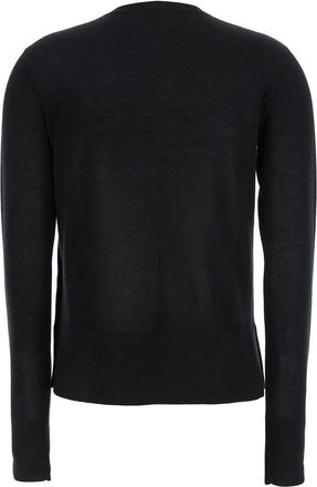 Toteme Womens Black Crewneck Cardigan With Logo Detail Lyocell Tops Top