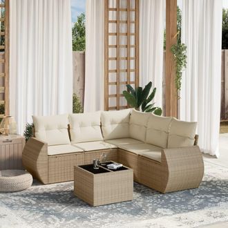 vidaXL Juego De Sof&aacute;s Jard&iacute;n Con Cojines 6 Pzas Rat&aacute;n Sint&eacute;tico Beige Vidaxl