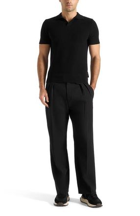 Mani&egrave;re De Voir Rowen Textured Knit Revere Polo Shirt in Black at Nordstrom, Size Xx-Large