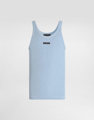 Dolce & Gabbana Cotton Tank Top With Print - Man T-shirts And Polos Light Blue 44