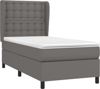 vidaXL Vidaxl - Cama Box Spring Con Colch&oacute;n Cuero Sint&eacute;tico Gris 100x200 Cm
