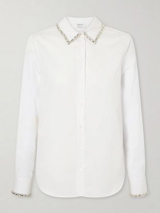 Alexander McQueen Camicia In Popeline Di Cotone Con Cristalli - Bianco