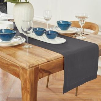 Solino Home Linen Table Runner for Dining Table, Holiday and Everyday Table Decor - Medium Weight Hemstitch in Charcoal at Nordstrom, Size X-Small