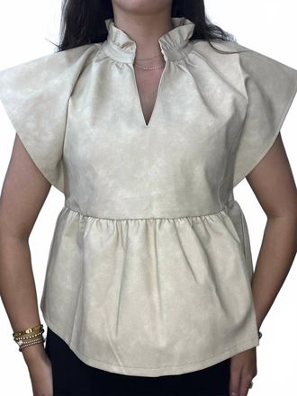 THML Clothing Daisy Leather Top In Sand