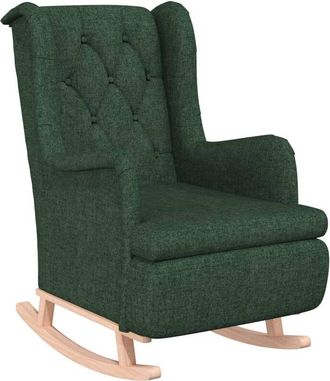 vidaXL Sill&oacute;n Con Patas Mecedoras Madera De Caucho Tela Verde Oscuro Vidaxl