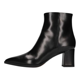 Santoni Leren enkellaars met middelhoge hak - Dames - Schoenen - Zwart - Maat: 36 EU Zijde