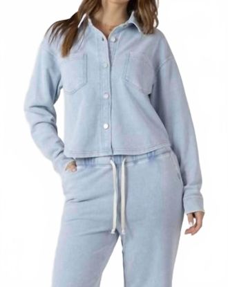 Dex Clothing Cropped Knit Button Up Overshirt In Light Blue