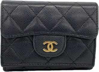 Chanel Black Grained Calfskin Wallet (Tri-Fold) (Pre-Owned)