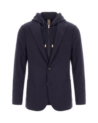 Eleventy Single-Breasted Hooded Wool-Blend Blazer