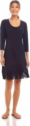 Karen Kane Nerissa Three Quarter Sleeve Fringe Hem Mini Dress In Navy