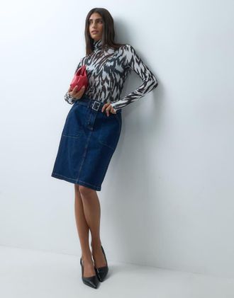 Asos gonna longuette in denim con cintura anni 90 blu medio