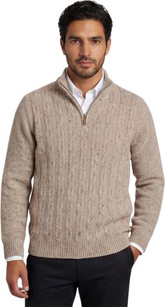 Fynch-Hatton Half zip kabeltrui Fynch Hatton grijs wol