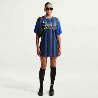 Nike Womens Nike Sportswear Oversized Jersey Mini Dress in Blue | IV5027-417