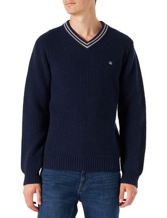 Merc of London Brecon Mens Sweater Jumper, Navy Blue, X-Small