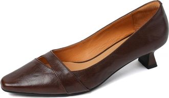 TinaCus Womens Genuine Leather Pointed Toe Hollow Kitten Heel Handmade Retro Pumps Shoes, Brown, 3 UK