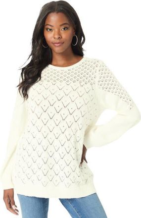 Roaman's Rhinestone Pointelle Knit Sweater in Ivory at Nordstrom, Size 12