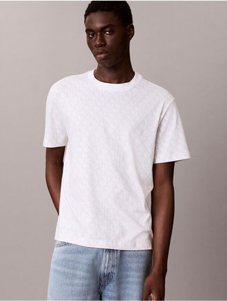 Calvin Klein Mens Allover Monogram Relaxed T-Shirt - Open White - 2XL
