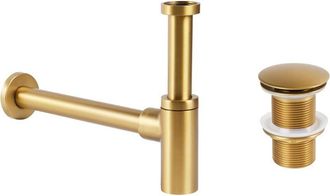 Beliani Sifón de lavabo con desagüe clic clac de latón y acero inoxidable dorado Mafredi