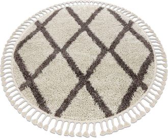 RugsX Rugsx - Carpet berber troik circle cream Fringe Berber Moroccan shaggy beige round 160 cm