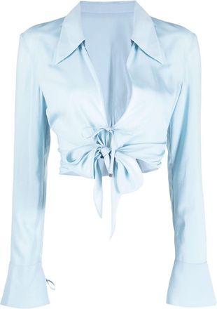 System tie-fastening cropped blouse - women - Polyester/Rayon - 34 - Blue