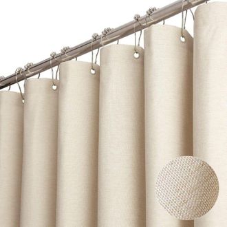 OEM Cortina De Ducha Impermeable Y Antimoho De 180 X 200 Cm, Cortina De Ba&ntilde;era, Cortina De Ducha Lavable, Cortina De Ducha De Lino Texturizado Con 10 Ganc