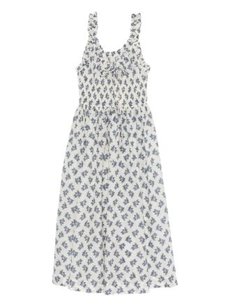 D&ocirc;en flower print scoop neck dress - White
