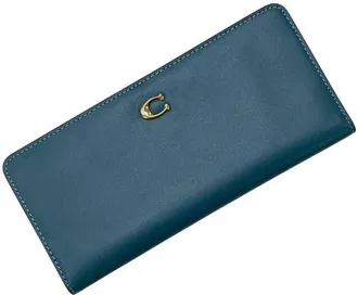 Coach Blue Green Leather Long Wallet (Bi-Fold) (Pre-Owned)